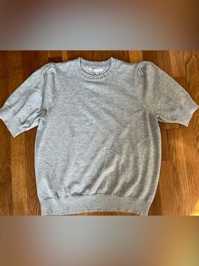 DR2 Light Gray Puff Short-Sleeve Sweater with Pearl Collar XL